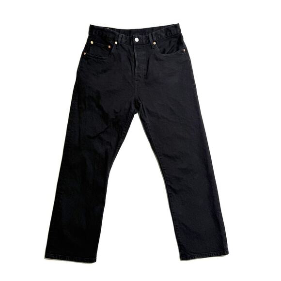 Levis 501 Jeans Mens 30x26 Black Denim Straight Button Fly Actual 32x26 Premium - Picture 1 of 13